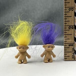 Micro Mini Troll Dolls 2pc Yellow Purple Hair 2 Inch Collectible Figurines